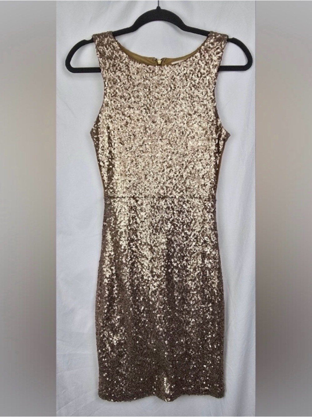 MM Couture Gold Sequin Midi Sheath Dress